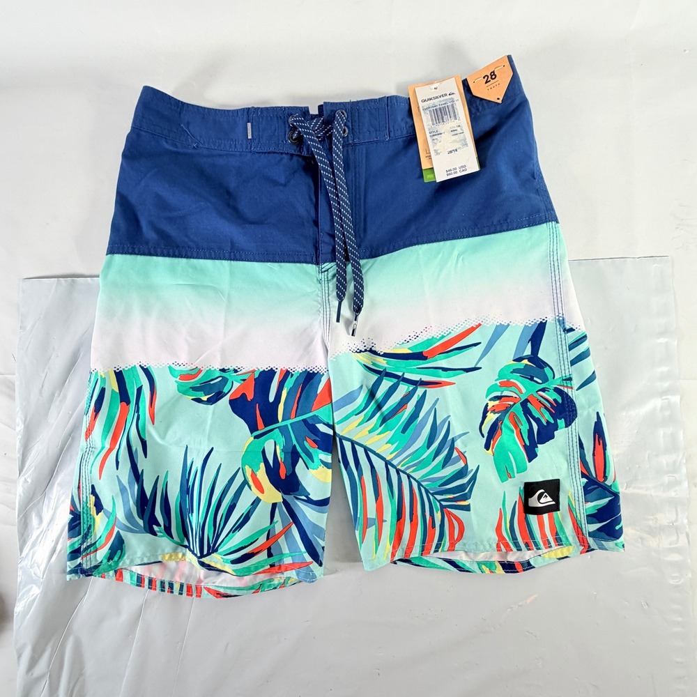 Quiksilver Boys Everyday Panel 17 Swim Trunks Size 28 14 Floral Blue Boardshorts